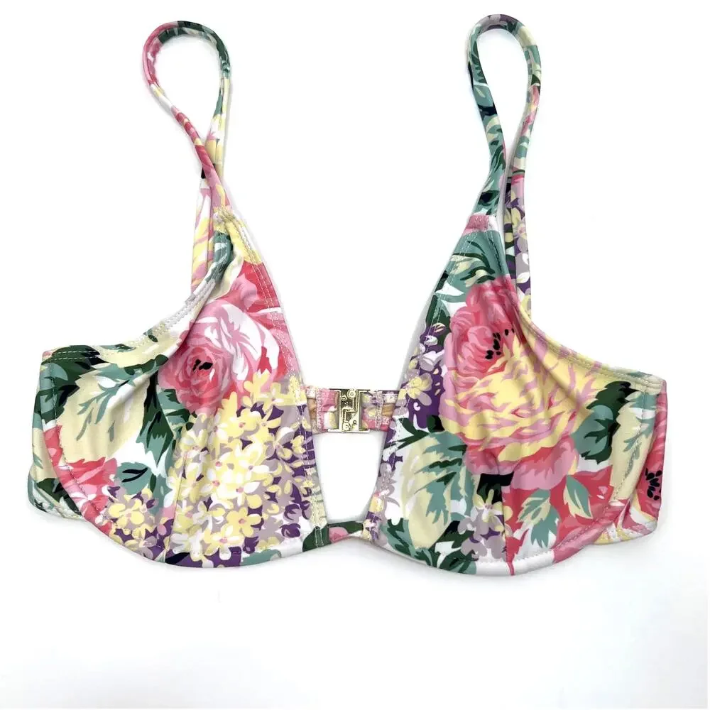 Faithfull The Brand Size Medium Spaghetti Strap Floral Bikini Swim Top